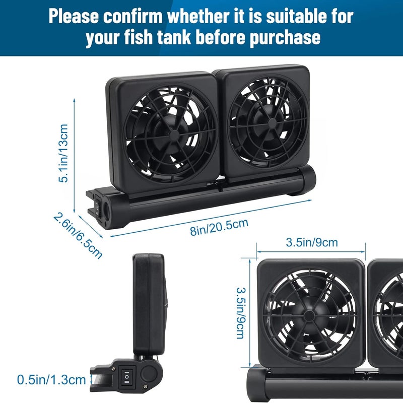 Liveek Aquarium Fan 2 3 4 Heads, Aquarium Chillers Cooling Fan Adjustable Fish Tank Cooling Fan with 2 Wind Speed Fan for Water Tank, Aquarium Tank Chiller (2 Head) - Image 2